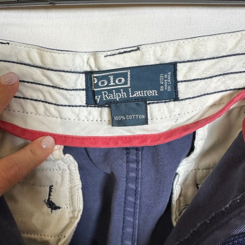 VTG Polo Ralph Lauren Cargo Shorts Men 34 Navy Blue Classic Heavy Y2K  Red Pony - Picture 5 of 12